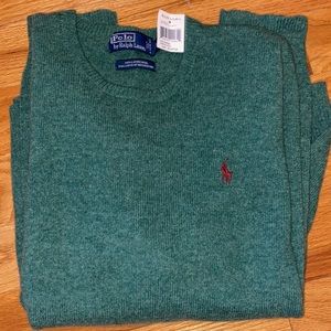 Nwts Ralph Lauren lambs wool crew neck sweater green heather classic
